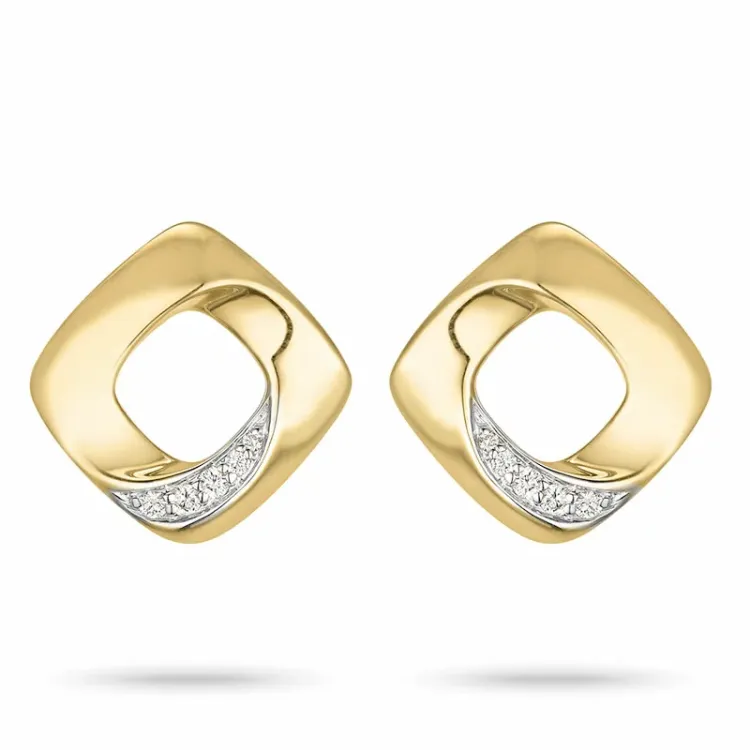 viereckigem Diamant Ohrstecker in 14 Karat Gold und Weißgold mit Diamant