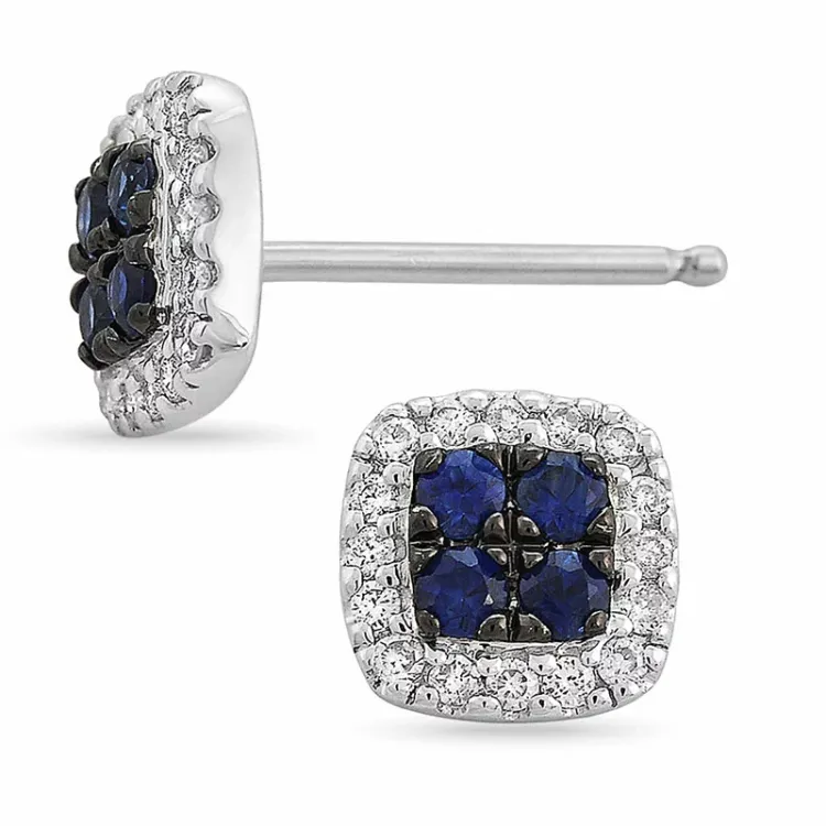 viereckigem Saphir Ohrstecker in 14 Karat Weißgold mit Diamant und Saphir 