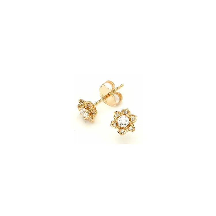 Blumen Diamant Brillantohrringen in 14 Karat Gold mit Diamanten 