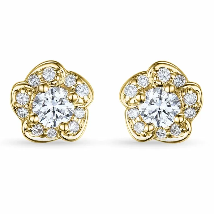 Blumen gold brillantohrringen in 14 karat gold mit diamanten 