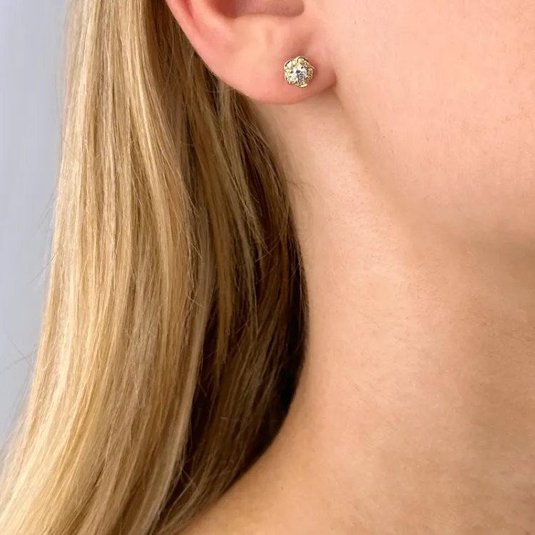 Blumen gold brillantohrringen in 14 karat gold mit diamanten 