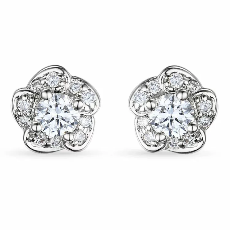 Blumen Weißgold Brillantohrringen in 14 Karat Weißgold mit Diamant