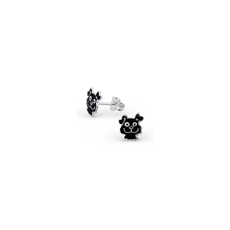 Hunde schwarzem Emaille Ohrringe in Silber