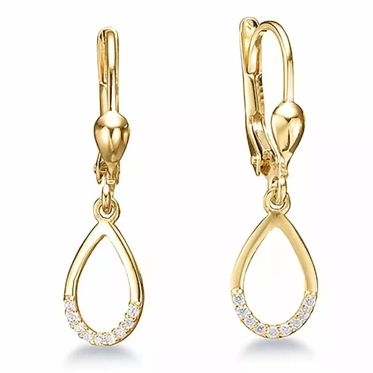 Lange Aagaard tropfenförmigen Ohrringe in 8 Karat Gold weißem Zirkon