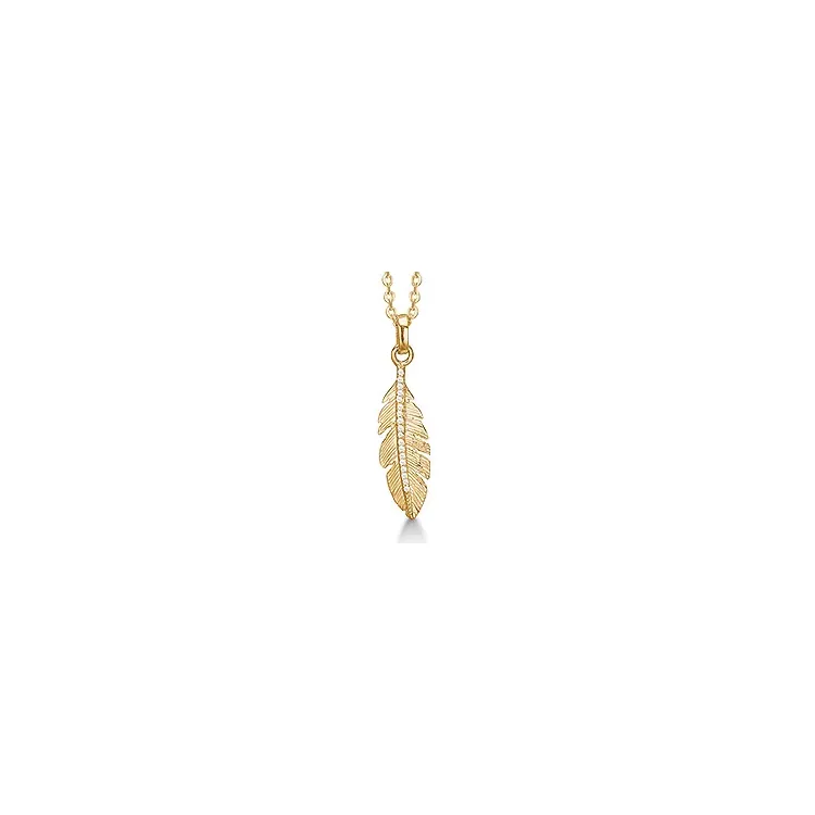 Aagaard Blatt Anhänger in 8 Karat Gold mit Vergoldete Silberhalskette weißem Zirkon