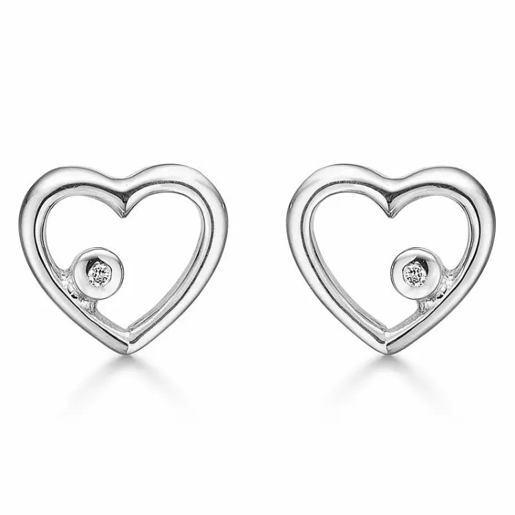 Støvring Design Herz Ohrringe in rhodiniertem Silber weißem Diamant
