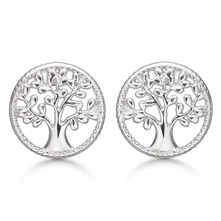 12 mm støvring design lebensbaum ohrringe in rhodiniertem silber