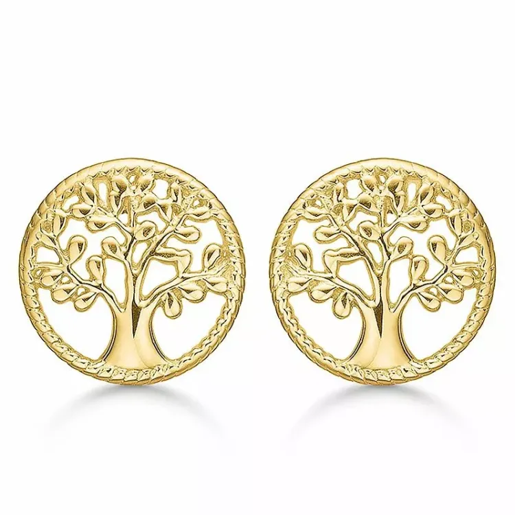 12 mm støvring design lebensbaum ohrringe in vergoldetem sterlingsilber