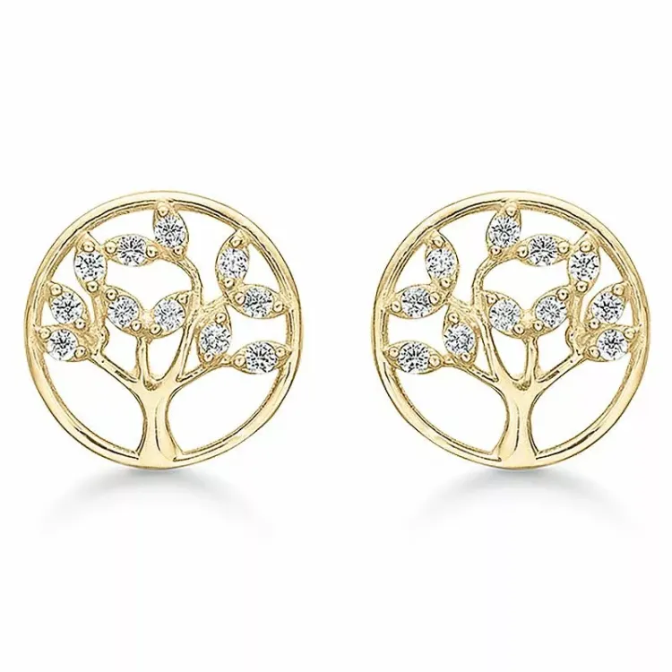 Støvring Design Lebensbaum Zirkon Ohrringe in 14 Karat Gold