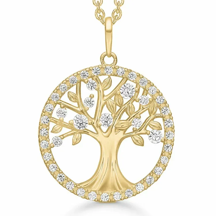 20 mm Støvring Design Lebensbaum Halskette mit Anhänger in 8 Karat Gold mit Vergoldete Silberhalskette
