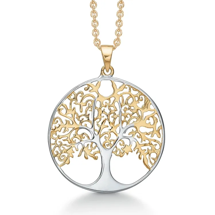 Støvring Design Lebensbaum Halskette mit Anhänger in vergoldetem Sterlingsilber mit rhodiniertem Silber