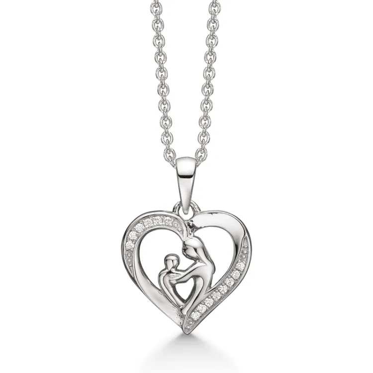 Støvring Design Mutter und Kind Halskette mit Anhänger in rhodiniertem Silber weißem Zirkon