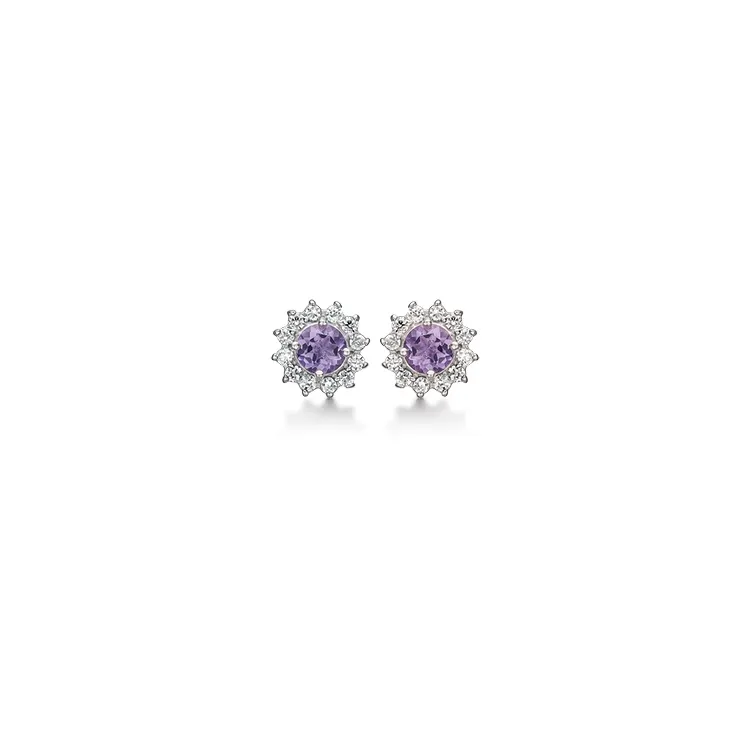 Kollektionsmuster Støvring Design Amethyst Ohrringe in rhodiniertem Silber violettem Amethyst weißem Zirkon