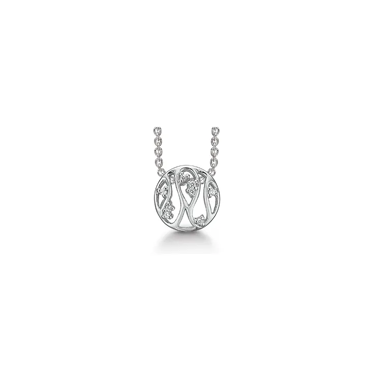 Støvring Design runder Halskette mit Anhänger in rhodiniertem Silber weißem Zirkon