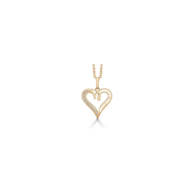 Støvring Design Herz Anhänger in 8 Karat Gold mit Vergoldete Silberhalskette weißen Zirkonen