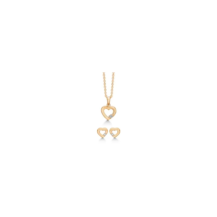 Støvring Design Herz Schmuck Set in vergoldetem Sterlingsilber weißem Zirkon