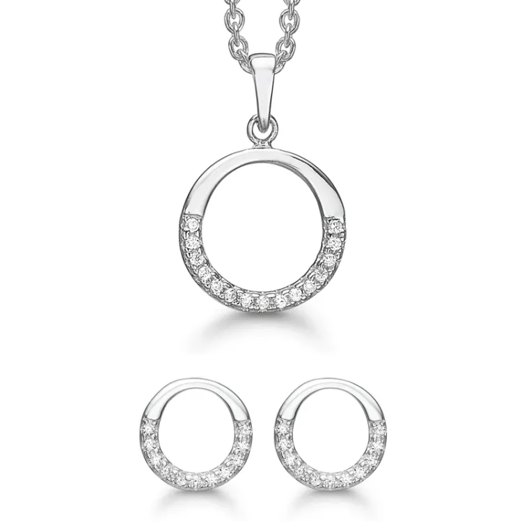 Støvring Design runder Schmuck Set in rhodiniertem Silber weißem Zirkon