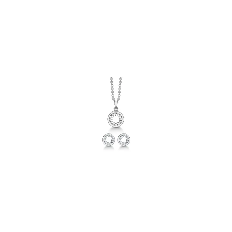 Støvring Design runder Set mit Ohrringe und Halskette in rhodiniertem Silber weißem Zirkon