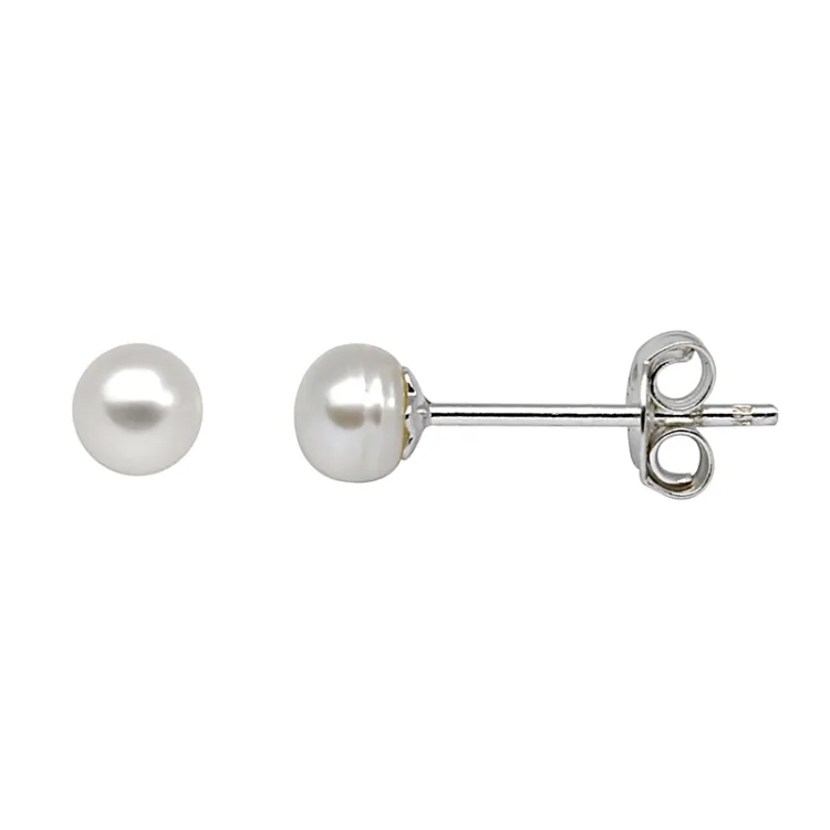 4 mm Støvring Design weißen Perle Ohrringe in Silber