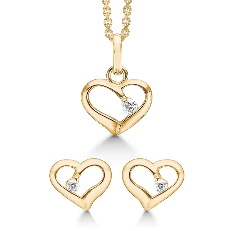 Støvring Design Herz Schmuck Set in vergoldetem Sterlingsilber weißen Zirkonen