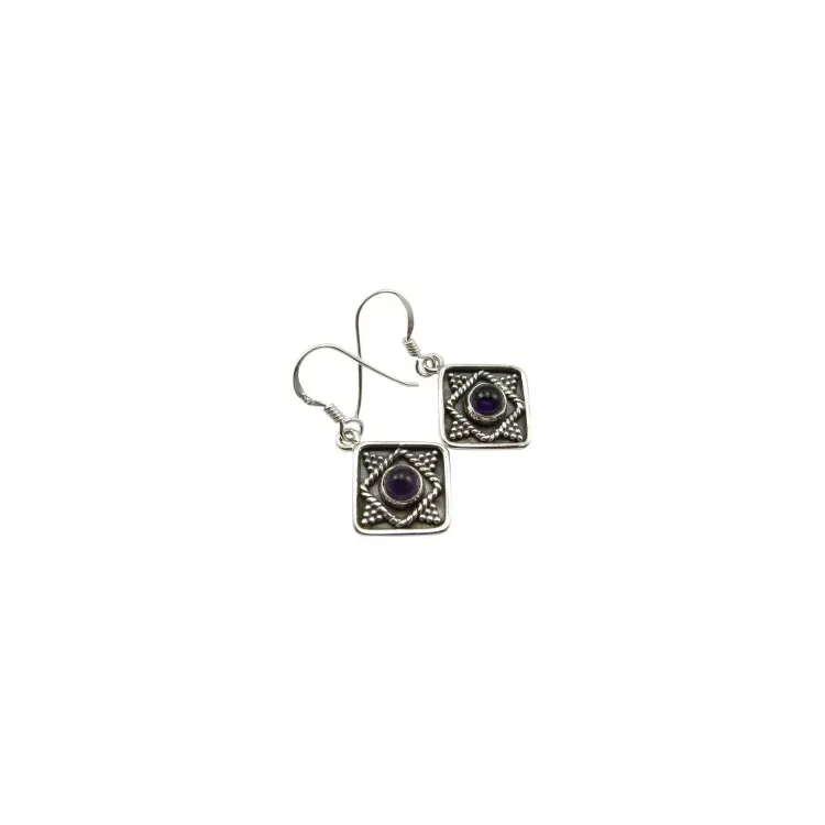 Viereckigem violettem Ohrringe in oxidiertem Sterlingsilber