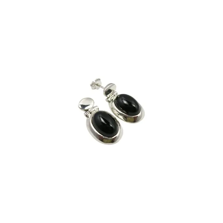 Großen ovalen Onyx Ohrstecker in Silber