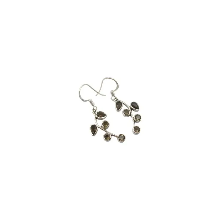 Hängenden Blatt braunen Quarz Ohrringe in oxidiertem Sterlingsilber