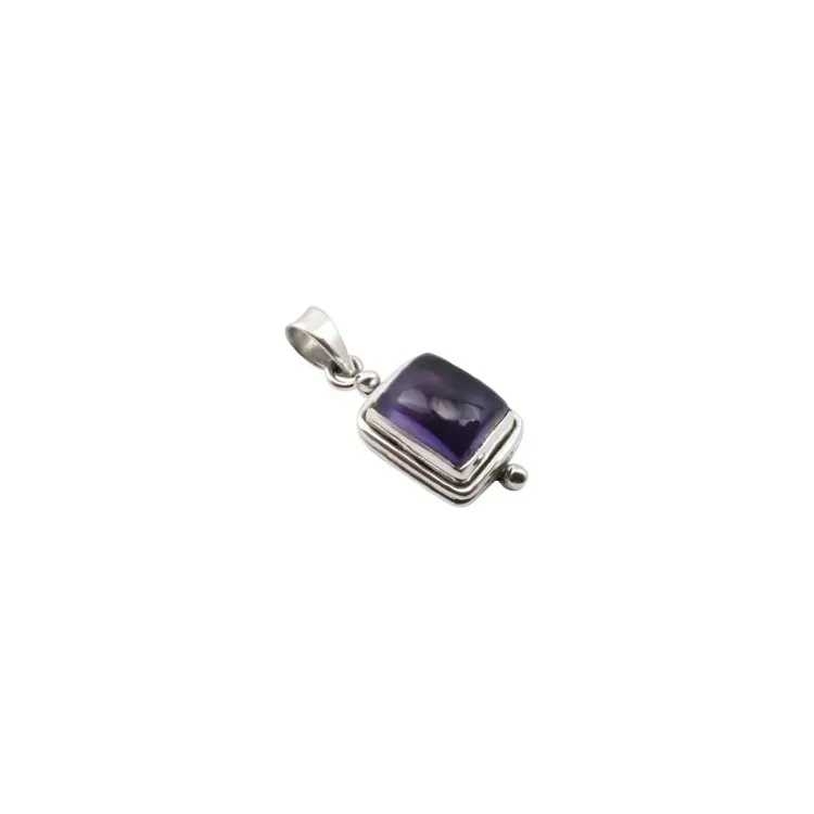 Elegant viereckigem Amethyst Anhänger aus oxidiertem Sterlingsilber