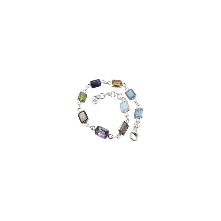 Viereckigem mehrfarbigem Armband aus Silber