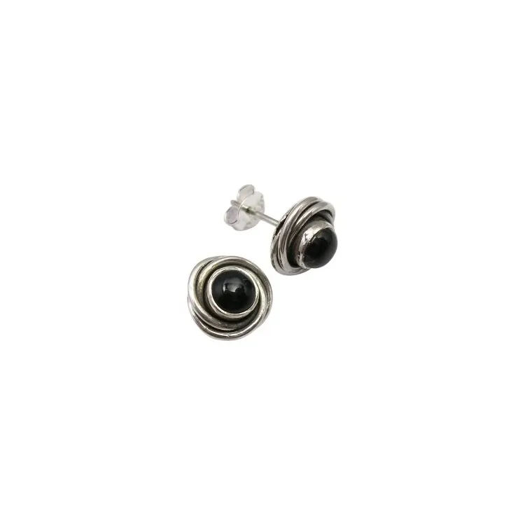 Onyxe Ohrstecker in oxidiertem Sterlingsilber