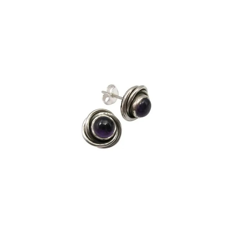 Runden Amethyst Ohrstecker in oxidiertem Sterlingsilber