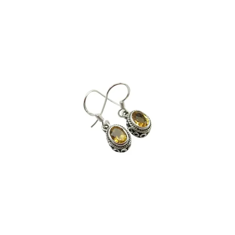 Ovalen gelbe Citrine Ohrringe in oxidiertem Sterlingsilber