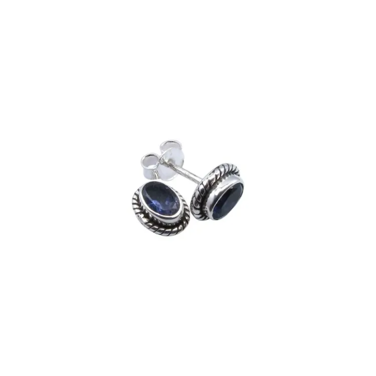 Cordierit Ohrstecker in oxidiertem Sterlingsilber