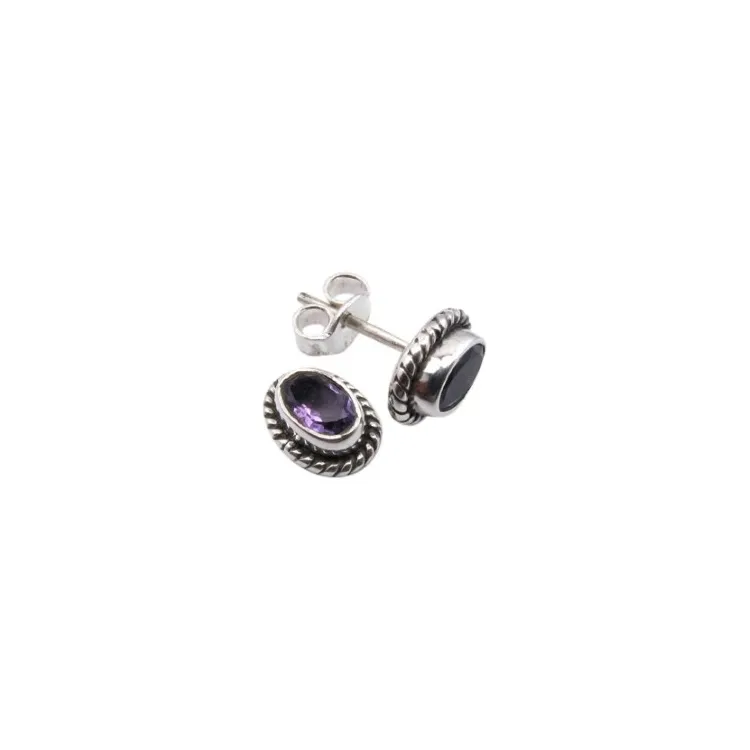 Preiswerten Amethyst Ohrstecker in oxidiertem Sterlingsilber