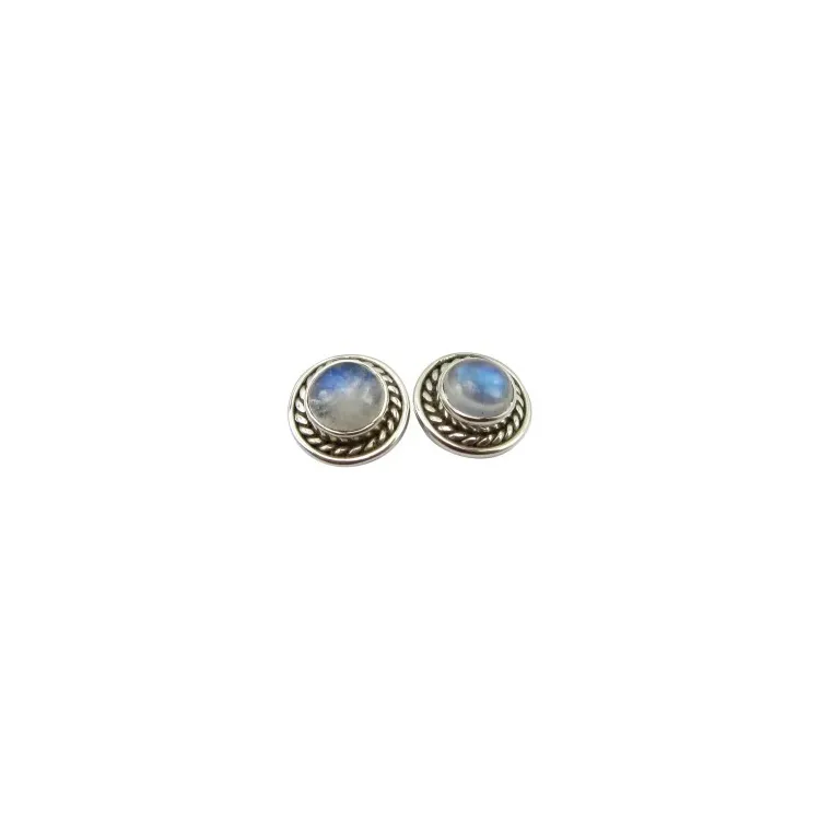 Runden weißen Mondstein Ohrstecker in oxidiertem Sterlingsilber