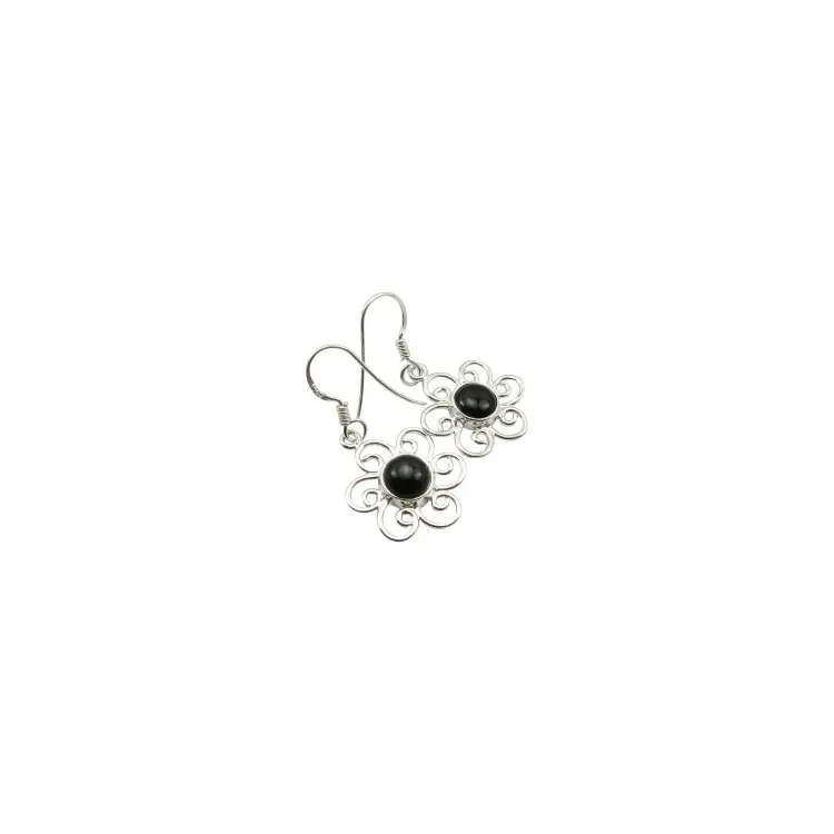 Blumen Onyxe Ohrringe in Silber