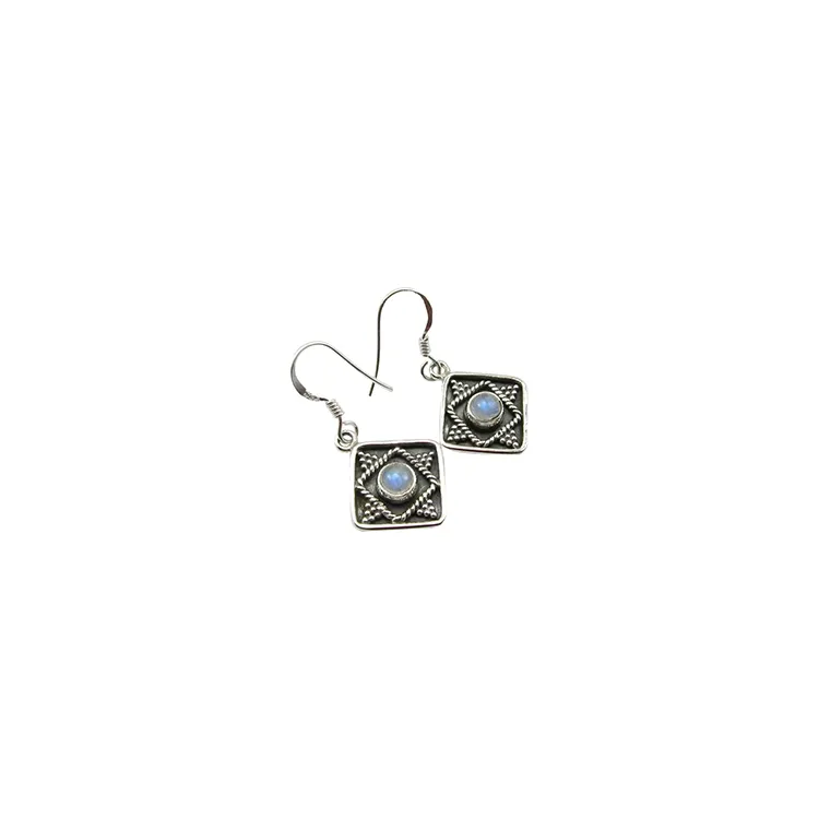 Viereckigem Mondstein Ohrringe in oxidiertem Sterlingsilber