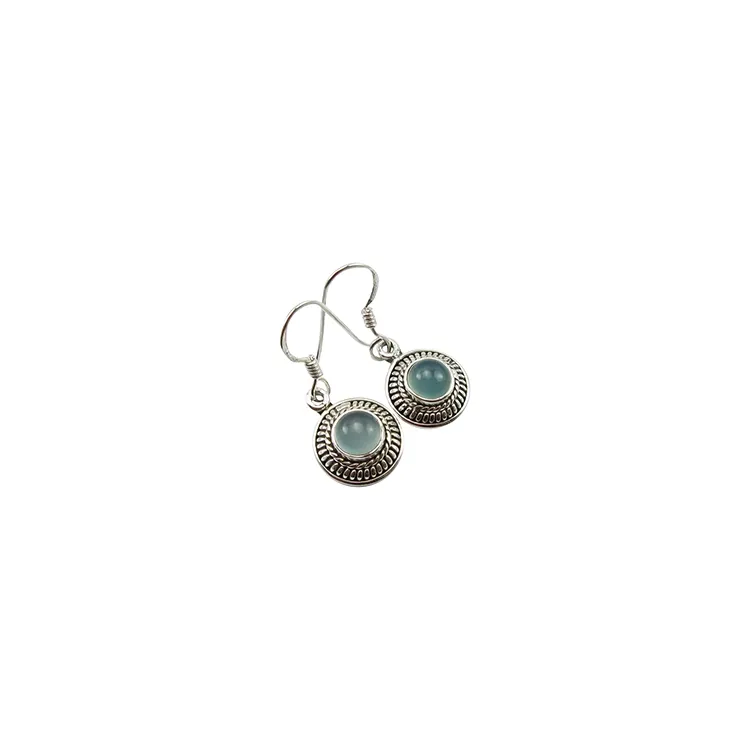 Runden blauem Chalzedon Ohrringe in oxidiertem Sterlingsilber