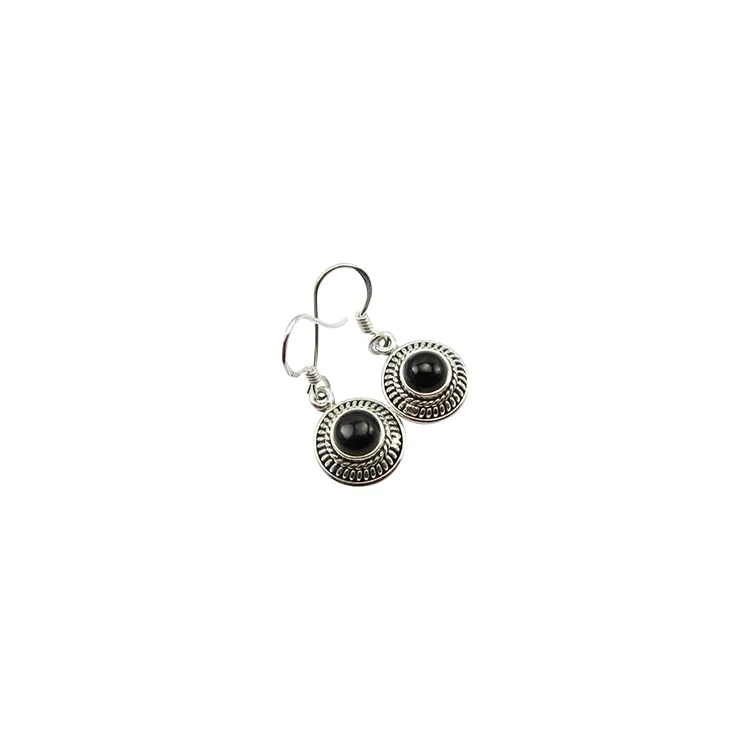 Runden schwarzem Onyxe Ohrringe in oxidiertem Sterlingsilber