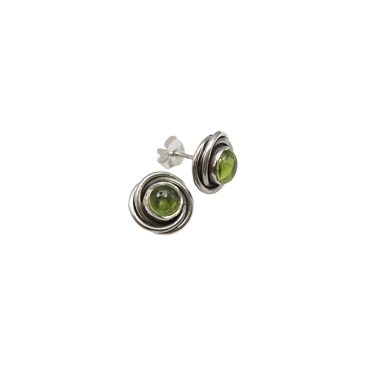 Runden grünen Peridot Ohrstecker in oxidiertem Sterlingsilber