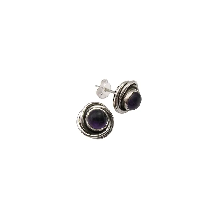 Runden violettem Amethyst Ohrstecker in oxidiertem Sterlingsilber