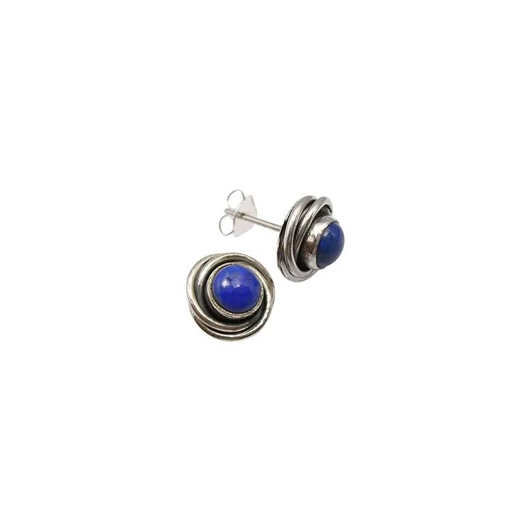 Runden blauem Lapis Lazuli Ohrstecker in oxidiertem Sterlingsilber