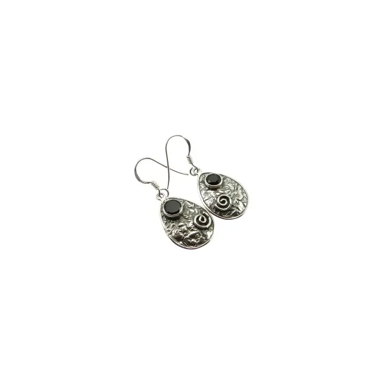 Tropfen schwarzem Onyxe Ohrringe in oxidiertem Sterlingsilber