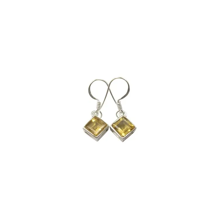 Viereckigem Citrine Ohrringe in Silber