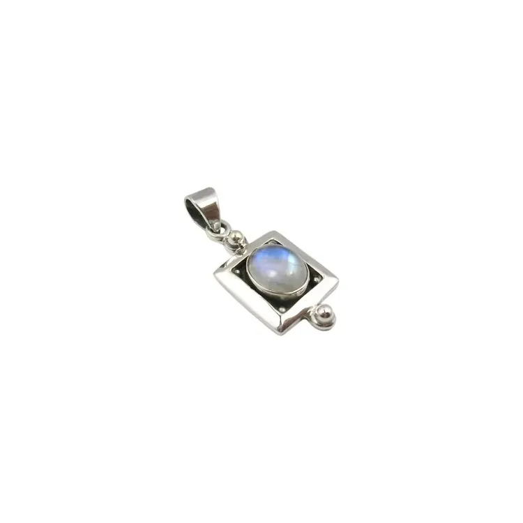 Viereckigem Mondstein Anhänger aus oxidiertem Sterlingsilber
