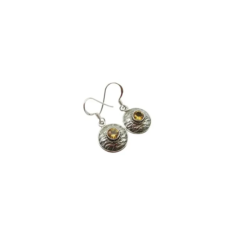 Runden Citrine Ohrringe in oxidiertem Sterlingsilber