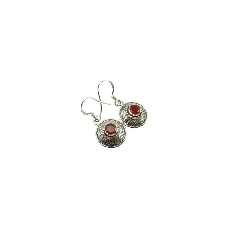 Runden rotem Ohrringe in oxidiertem Sterlingsilber