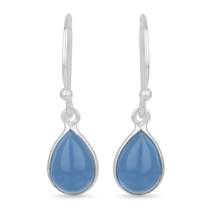 tropfenförmigen blauem Chalzedon Ohrringe in Silber - Loom Stones