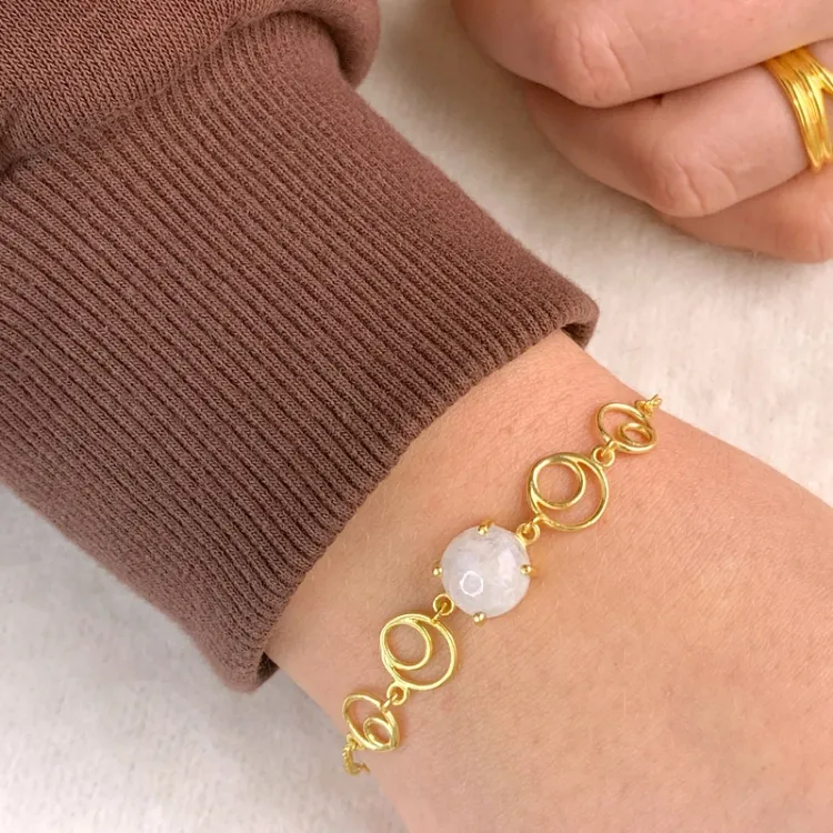 Mondstein armband aus vergoldetem sterlingsilber und anhänger aus vergoldetem sterlingsilber
