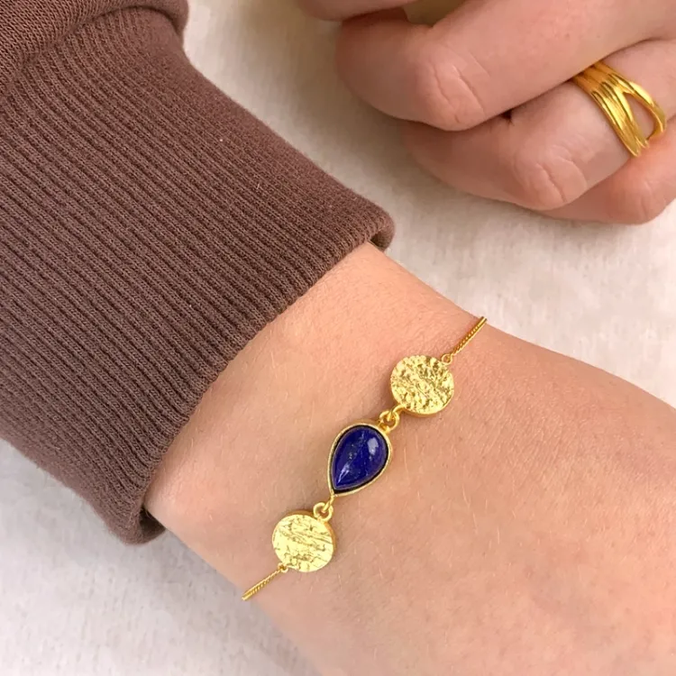 Lapis Lazuli Armband aus vergoldetem Sterlingsilber und Anhänger aus vergoldetem Sterlingsilber - Loom Stones